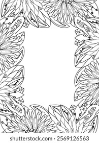 All these designs are hand-drawn and unique 
Beautiful Flowers Border black and white illustration for adult coloring book,
This is a printable Beautiful Zentangle Coloring page for KDP Interior,