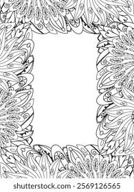 All these designs are hand-drawn and unique 
Beautiful Flowers Border black and white illustration for adult coloring book,
This is a printable Beautiful Zentangle Coloring page for KDP Interior,