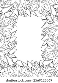 All these designs are hand-drawn and unique 
Beautiful Flowers Border black and white illustration for adult coloring book,
This is a printable Beautiful Zentangle Coloring page for KDP Interior,