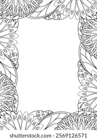 All these designs are hand-drawn and unique 
Beautiful Flowers Border black and white illustration for adult coloring book,
This is a printable Beautiful Zentangle Coloring page for KDP Interior,