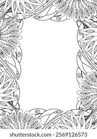 All these designs are hand-drawn and unique 
Beautiful Flowers Border black and white illustration for adult coloring book,
This is a printable Beautiful Zentangle Coloring page for KDP Interior,