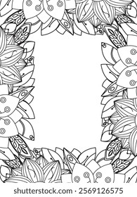 All these designs are hand-drawn and unique 
Beautiful Flowers Border black and white illustration for adult coloring book,
This is a printable Beautiful Zentangle Coloring page for KDP Interior,