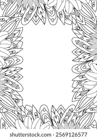 All these designs are hand-drawn and unique 
Beautiful Flowers Border black and white illustration for adult coloring book,
This is a printable Beautiful Zentangle Coloring page for KDP Interior,