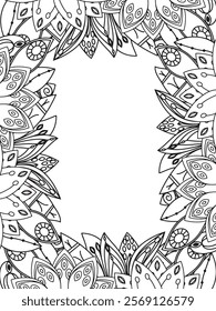 All these designs are hand-drawn and unique 
Beautiful Flowers Border black and white illustration for adult coloring book,
This is a printable Beautiful Zentangle Coloring page for KDP Interior,