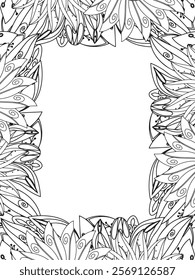 All these designs are hand-drawn and unique 
Beautiful Flowers Border black and white illustration for adult coloring book,
This is a printable Beautiful Zentangle Coloring page for KDP Interior,