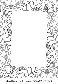 All these designs are hand-drawn and unique 
Beautiful Flowers Border black and white illustration for adult coloring book,
This is a printable Beautiful Zentangle Coloring page for KDP Interior,