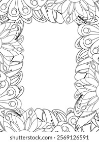 All these designs are hand-drawn and unique 
Beautiful Flowers Border black and white illustration for adult coloring book,
This is a printable Beautiful Zentangle Coloring page for KDP Interior,