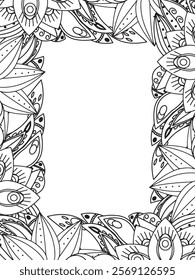 All these designs are hand-drawn and unique 
Beautiful Flowers Border black and white illustration for adult coloring book,
This is a printable Beautiful Zentangle Coloring page for KDP Interior,