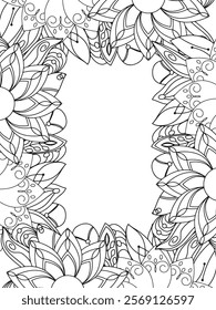 All these designs are hand-drawn and unique 
Beautiful Flowers Border black and white illustration for adult coloring book,
This is a printable Beautiful Zentangle Coloring page for KDP Interior,