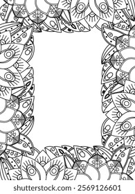 All these designs are hand-drawn and unique 
Beautiful Flowers Border black and white illustration for adult coloring book,
This is a printable Beautiful Zentangle Coloring page for KDP Interior,