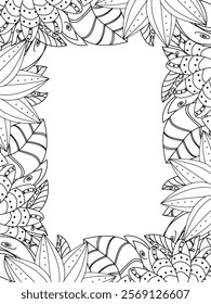 All these designs are hand-drawn and unique 
Beautiful Flowers Border black and white illustration for adult coloring book,
This is a printable Beautiful Zentangle Coloring page for KDP Interior,