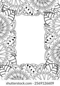 All these designs are hand-drawn and unique 
Beautiful Flowers Border black and white illustration for adult coloring book,
This is a printable Beautiful Zentangle Coloring page for KDP Interior,