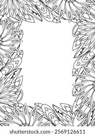 All these designs are hand-drawn and unique 
Beautiful Flowers Border black and white illustration for adult coloring book,
This is a printable Beautiful Zentangle Coloring page for KDP Interior,