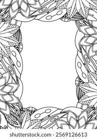 All these designs are hand-drawn and unique 
Beautiful Flowers Border black and white illustration for adult coloring book,
This is a printable Beautiful Zentangle Coloring page for KDP Interior,