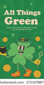 All Things Green St. Patrick's Day Story Vorlage mit Retro Maskottchen Illustration