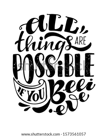 All things are possible if you Believe - cute hand drawn doodle lettering postcard