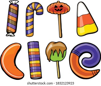 All this sweet candy can make some really sick.  This collection for clip art includes a variety of halloween themed candy including caramel apples,  hard candy, candy corn and gummy worms.  svg