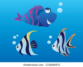 All three fish swim happily in the sea. They have eye-catching eczema.