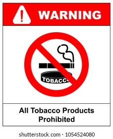 All Tobacco Products Prohibited Icon. No Smoking Sign. Vector Illustration Isolated On White Background. Warning Forbidden Symbol, Black Pictogram In Red Circle