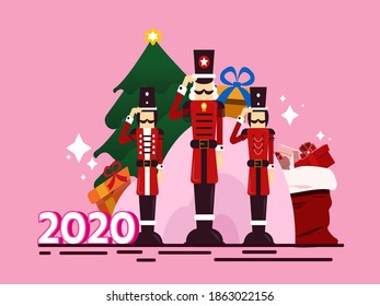 All toy soldier is a gift for this christmas 2020. vector isolated  