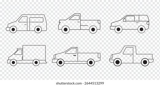 All transport vehicles icon set. Car icon, symbol. Car view from side. Vehicle logotype. Types of transport. Vector illustration a isolated on white background. Eps 10.