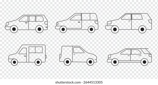 All transport vehicles icon set. Car icon, symbol. Car view from side. Vehicle logotype. Types of transport. Vector illustration a isolated on white background. Eps 10.