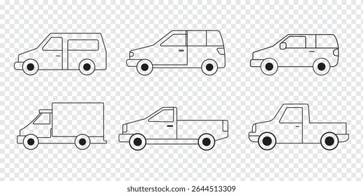 All transport vehicles icon set. Car icon, symbol. Car view from side. Vehicle logotype. Types of transport. Vector illustration a isolated on white background. Eps 10.