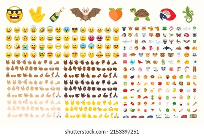Todo tipo de emojis en un conjunto grande. Manos, gestos, personas, animales, comida, transporte, actividad, emoticonos deportivos. Gran colección de Emoji.