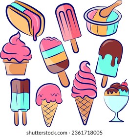 all type of ice cream set vector illustration hand drawn