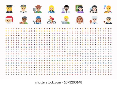 All type of people, different workers, man, woman works, jobs, professions, emojis, emoticons, stickers, symbols. Teachers, doctors, sports, sportsmen, musicians. Labour icons set, collection