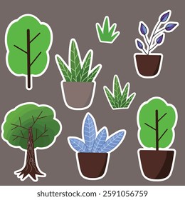 All Type Of Plants Nature Cute Drawing Sticker Illustration