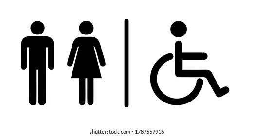 All Type of Toilet sign ( Men, Women and Disabled person) on white background