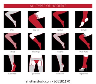 All types of hosiery. Vector tights, socks, golfs and leggins.