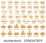 All types of knots demonstrated with strong rope. Strong and complicated knots with names. Rope tied over wooden plank isolated vector illustrations.