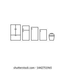All types of refrigerators. Sketch, line drawing

