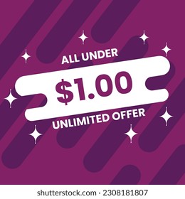 All under dollar one sale and deal vector banner ad design