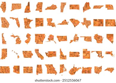 Todos os estados unidos map.Atlanta, Boston, Chicago, Dallas, Denver, Houston, Los Angeles, Miami, Nova York, Filadélfia, Phoenix, San Diego, San Francisco, Seattle, Washington, D.C. isolado.