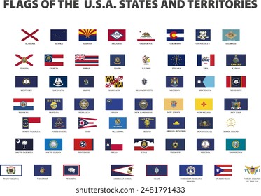 all of the USA state flags on white background