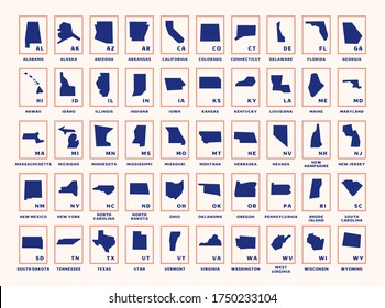 All USA states vector illustration set. Simple modern icon style. America separate states icon set 