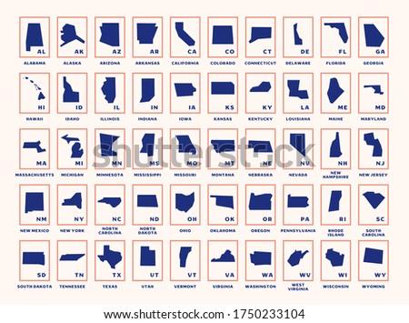 All USA states vector illustration set. Simple modern icon style. America separate states icon set 