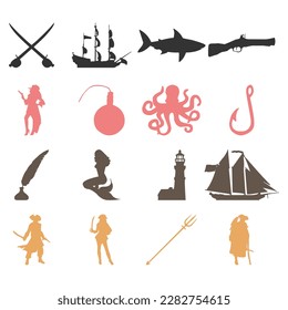 All vector pirate icons collection