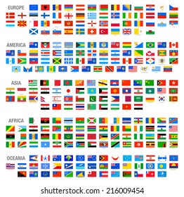 All Vector World Country Flags at High Detail Divided by Continents. All flags are organized by layers with each flag on a single layer properly named.