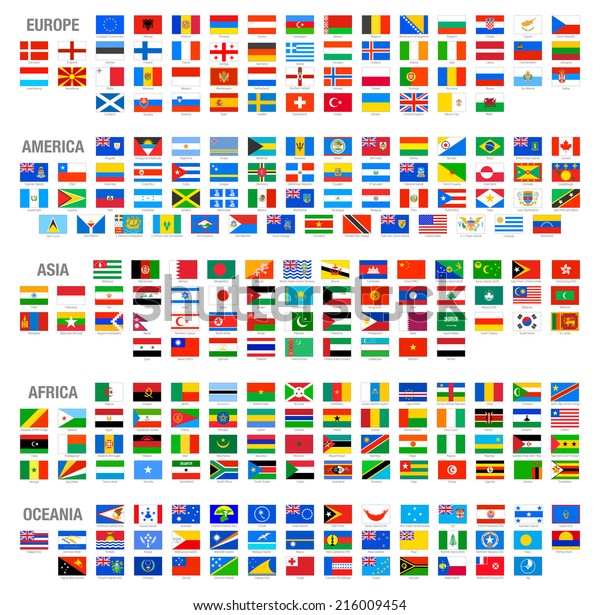 すべてのベクター画像の世界の国旗を大陸で分けたもの すべてのフラグは 1つの画層上に適切な名前を付けた各フラグを持つ画層で構成されます のベクター画像素材 ロイヤリティフリー