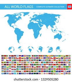 All Vector World Flags with frame and World Map isolated on white - Ultimate collection of All World Flags - All flags are organized by layers with each flag on a single layer properly named.