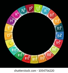 All the vitamins. Multicolored circle on a black background