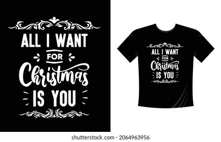 All I want Christmas is you hand lettering holiday red and gold inscription to Christmas vector illustration