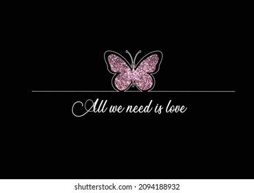all we need is love pink glitter glitter little star decorative pink sequin sparkle shine optimist motivational inspirational quote stationery post card   rope embroidery patch made with love