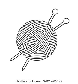All of wool yarn and knitting needles line icon black color vector flat sign