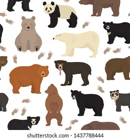 All world bear species in one set. Bears seamless pattern. Vector illustration