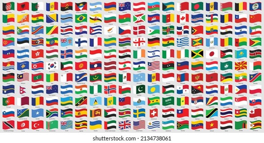 All world countries official national flags. Wave flag design